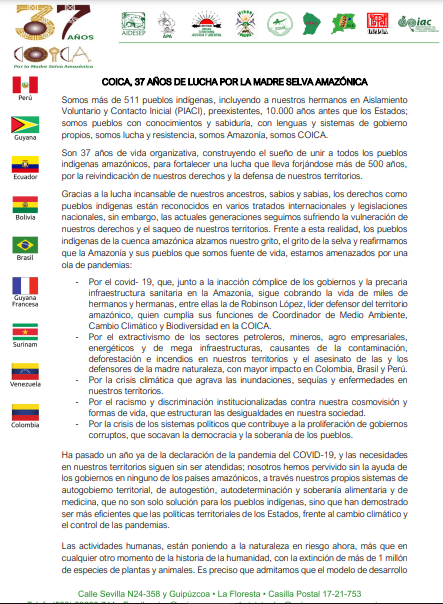 37 AÑOS DE LUCHA POR LA MADRE SELVA AMAZÓNICA